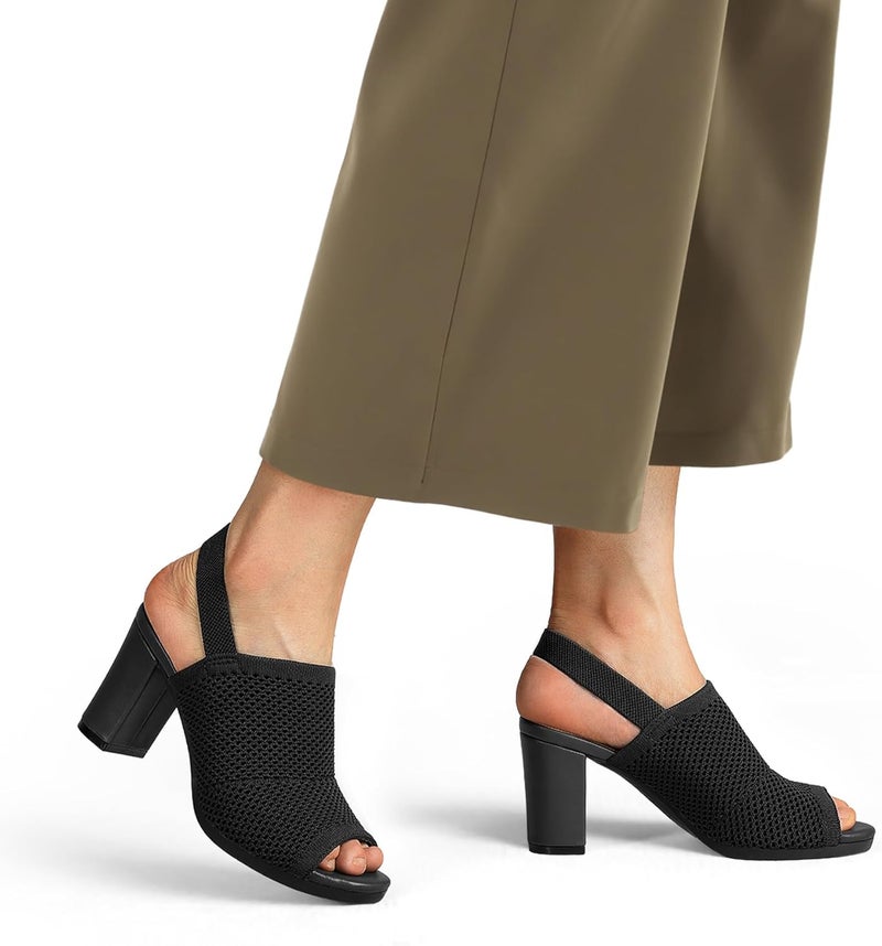 mysoft Women's Knit Chunky Block High Heels Elastic Slingback Open Toe 3 Inch Heeled Sandals - Image 5